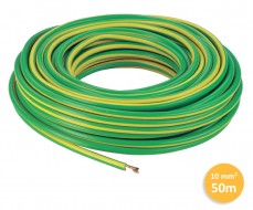Câble 1 fil de mise à la terre - 1x10mm² - Vert/Jaune - 50 mètres