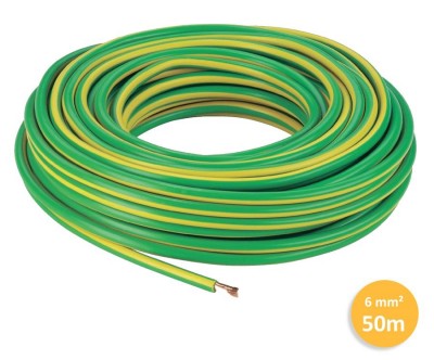Câble 1 fil de mise à la terre - 1x6mm² - Vert/Jaune - 50 mètres
